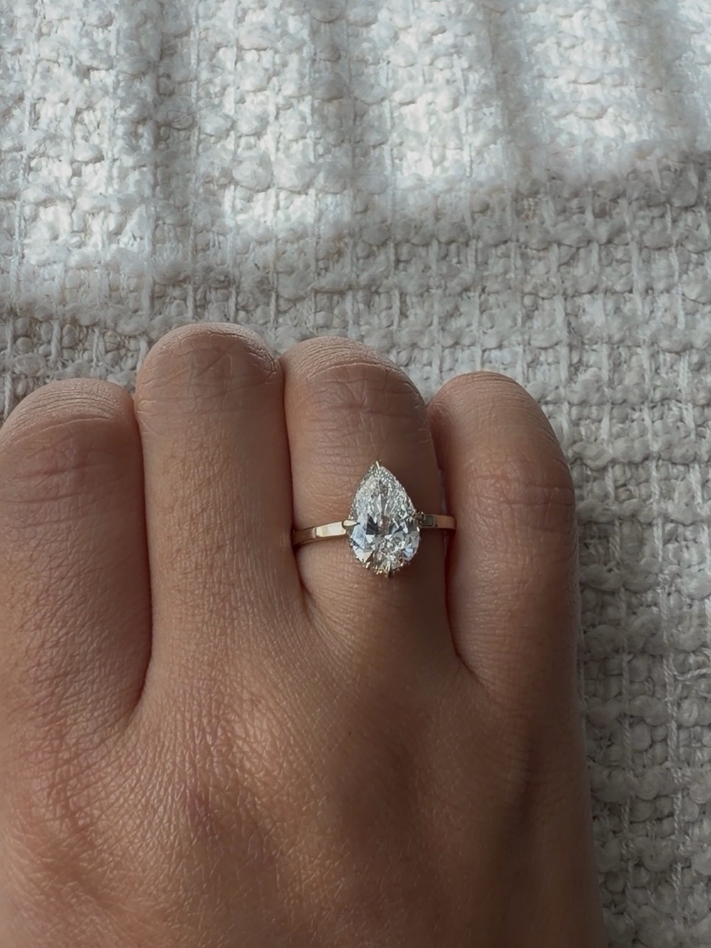 Pear-Shaped Lab Diamond Compass Prong Solitaire Ring in Yellow Gold - New
